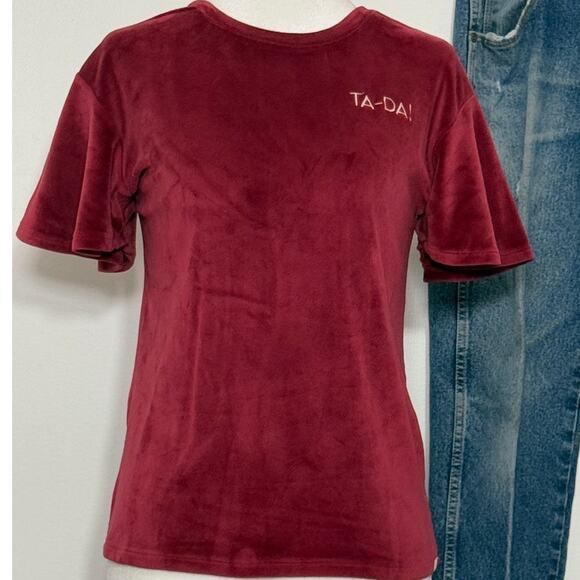 Sovereign Code LA Juniors Women Small Velour Wine TA-DA! Embroidered Top Retro - Picture 4 of 8
